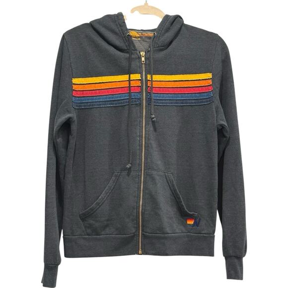 Aviator Nation 5 Stripe Hoodie Unisex Adults Size Small Grey Full Zip - Picture 4 of 11